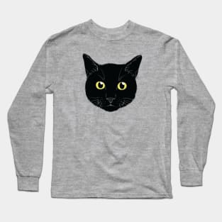 Black Cat Face Yellow Eyes Long Sleeve T-Shirt